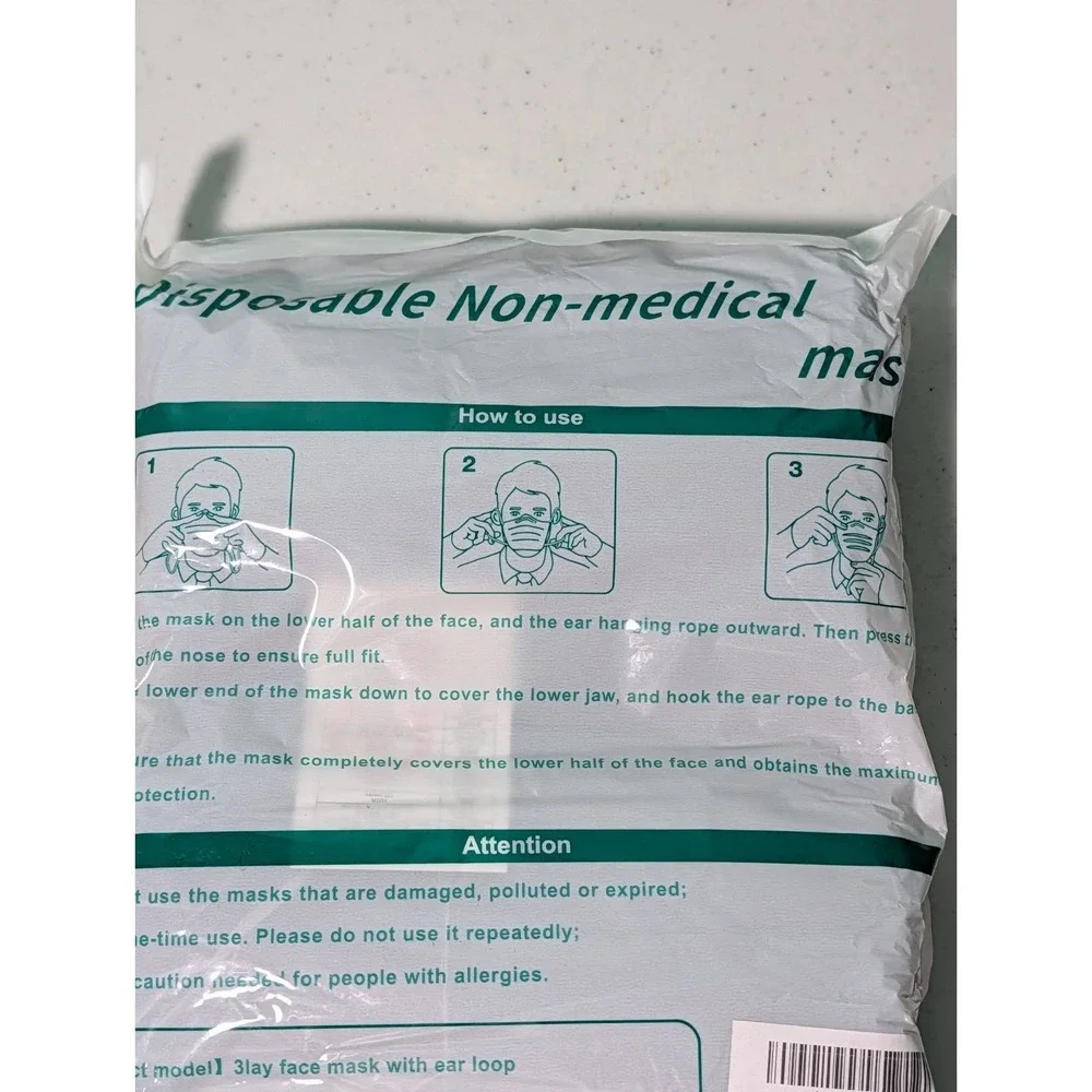 Disposable Non-Medicl Fask Mask 3 Layer Protection 100 Pcs New